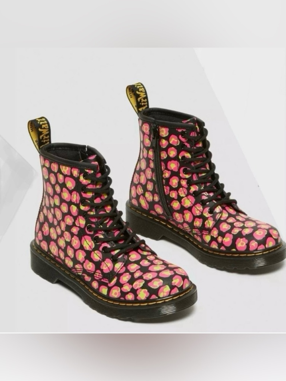 Dr. Martens Leopard Hydro Leather Lace Up Combat Boots Junior Size 3